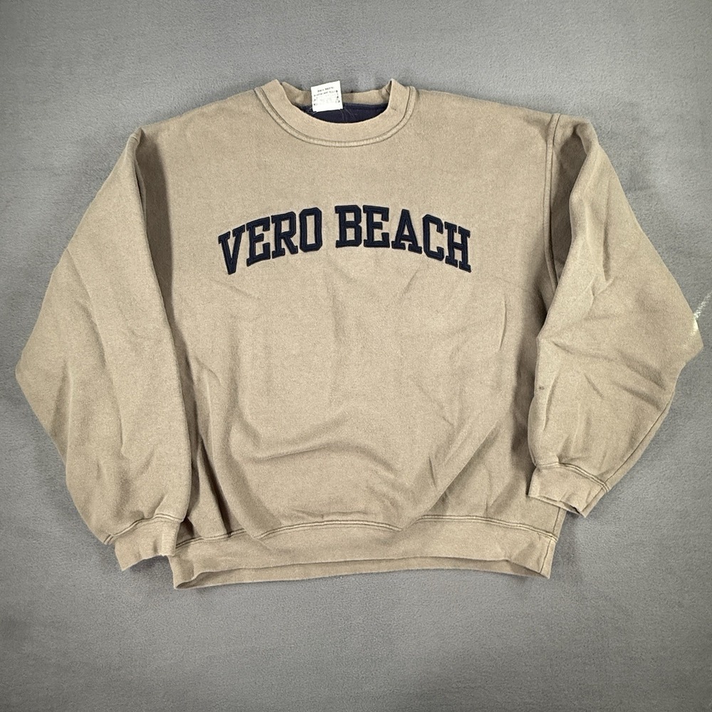 Vero Beach Florida Crewneck Adult Large Beige Oversized Vacation Retro